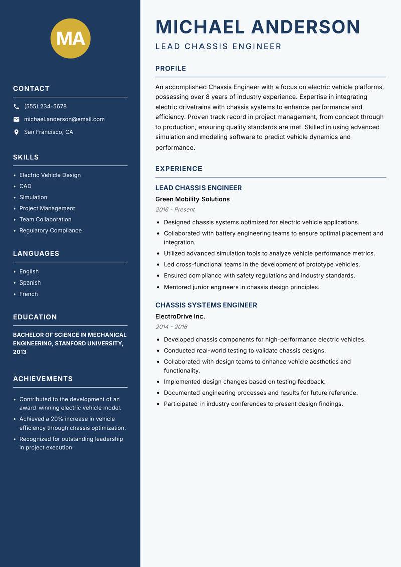 Chassis Engineer resume template — Classic Clean