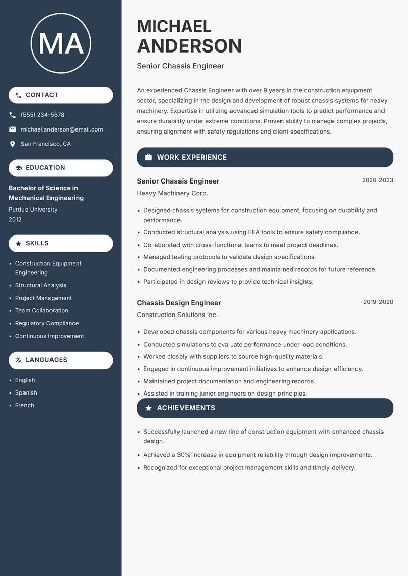 Chassis Engineer resume template — Compact