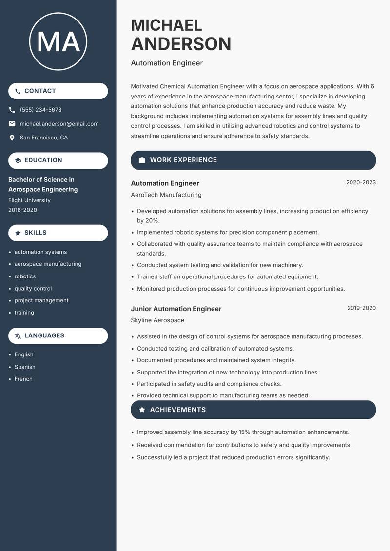 Chemical Automation Engineer resume template — Compact