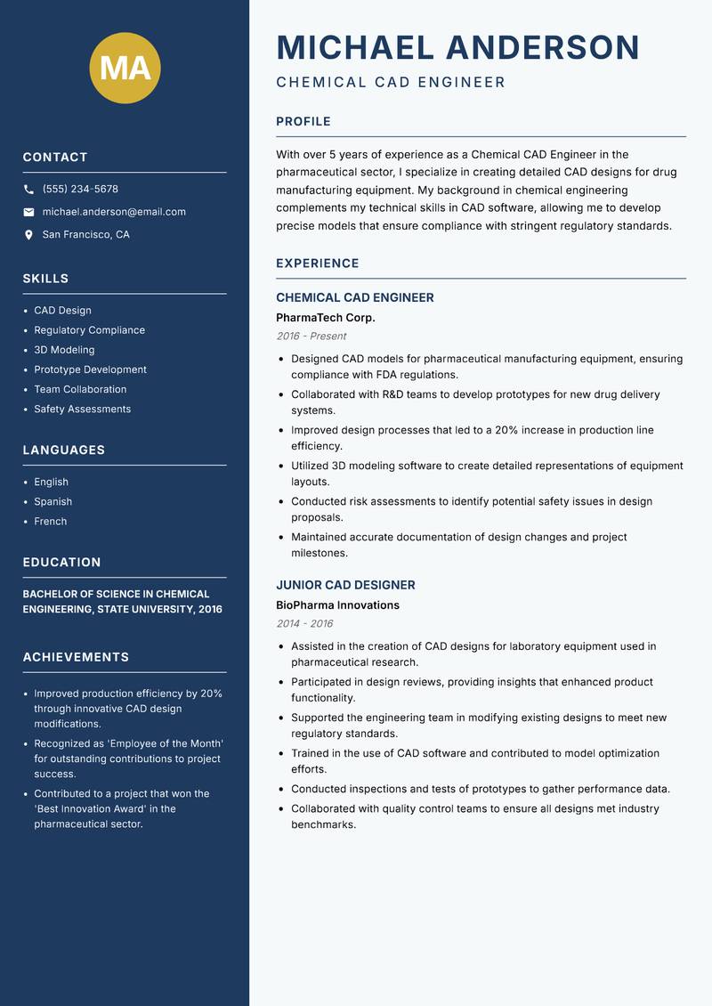Chemical CAD Engineer resume template — Classic Clean