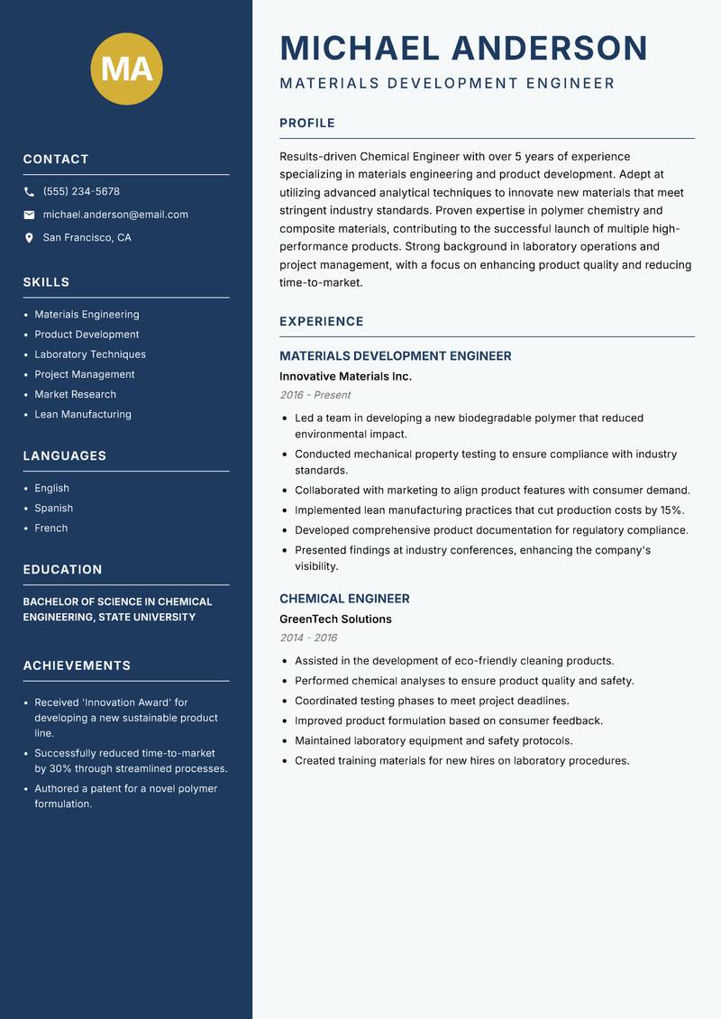 Chemical Engineer resume template — Classic Clean