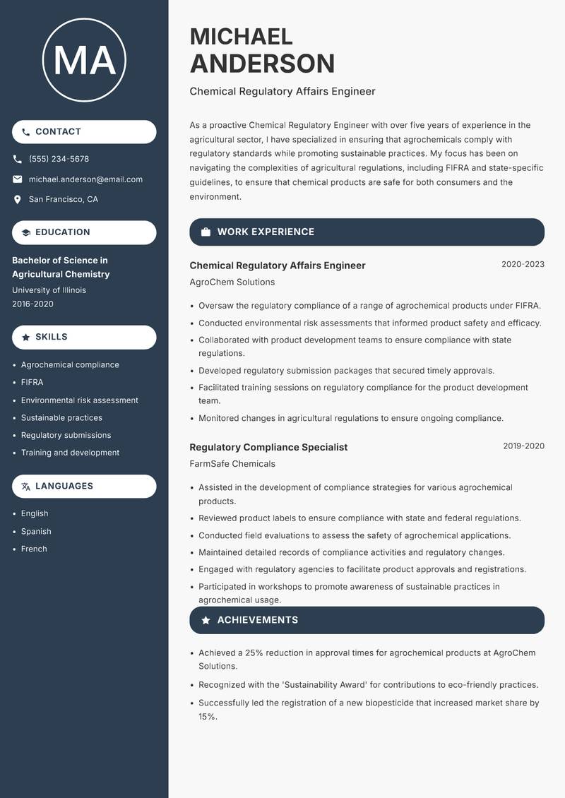 Chemical Regulatory Engineer resume template — Compact