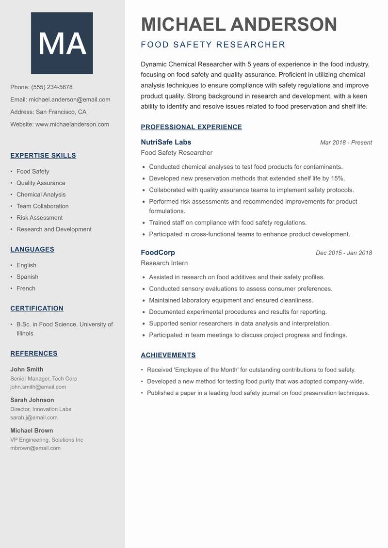 Chemical Researcher resume template — Creative Minimal