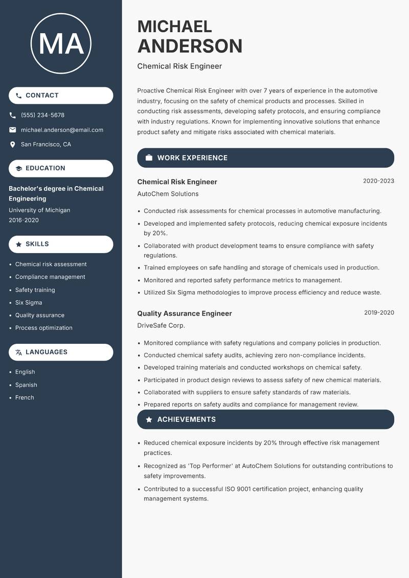 Chemical Risk Engineer resume template — Compact