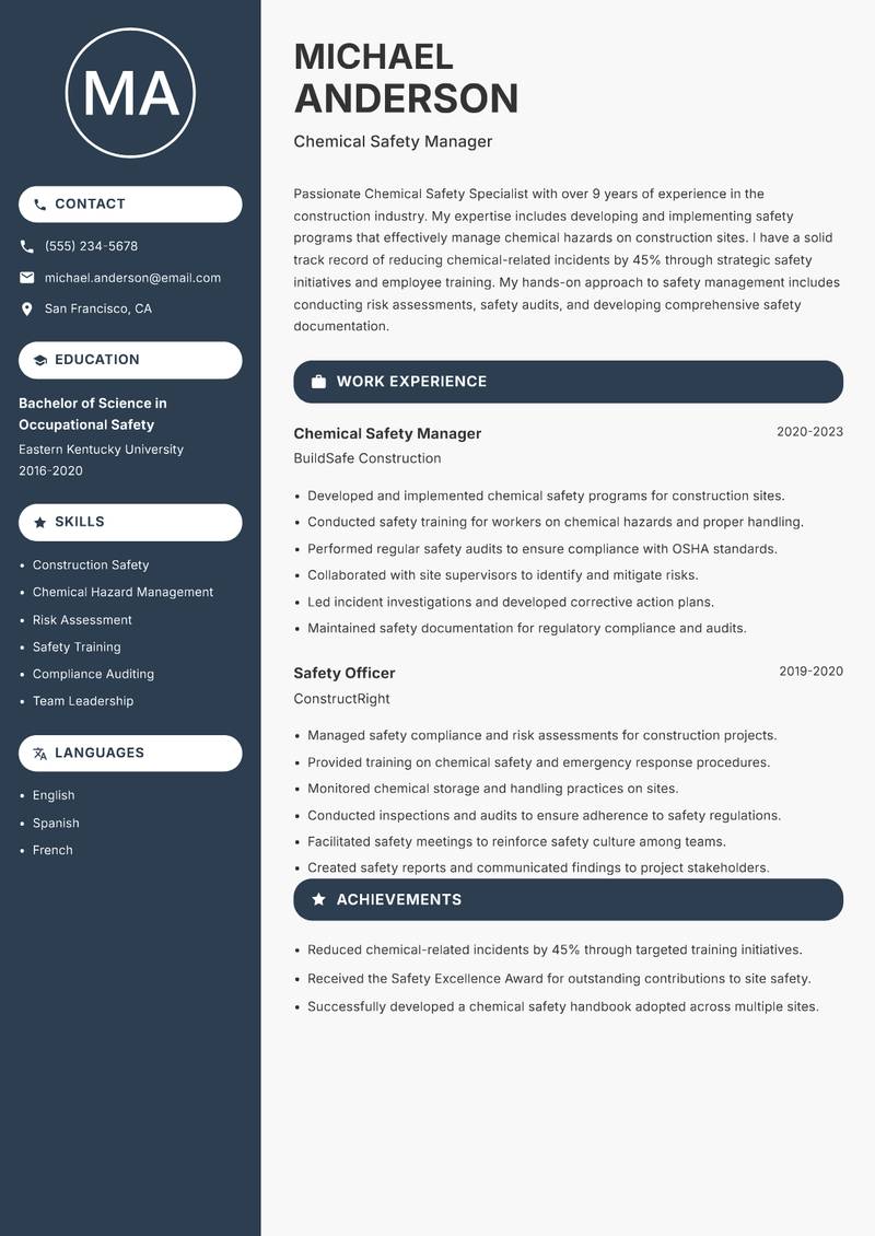 Chemical Safety Specialist resume template — Compact
