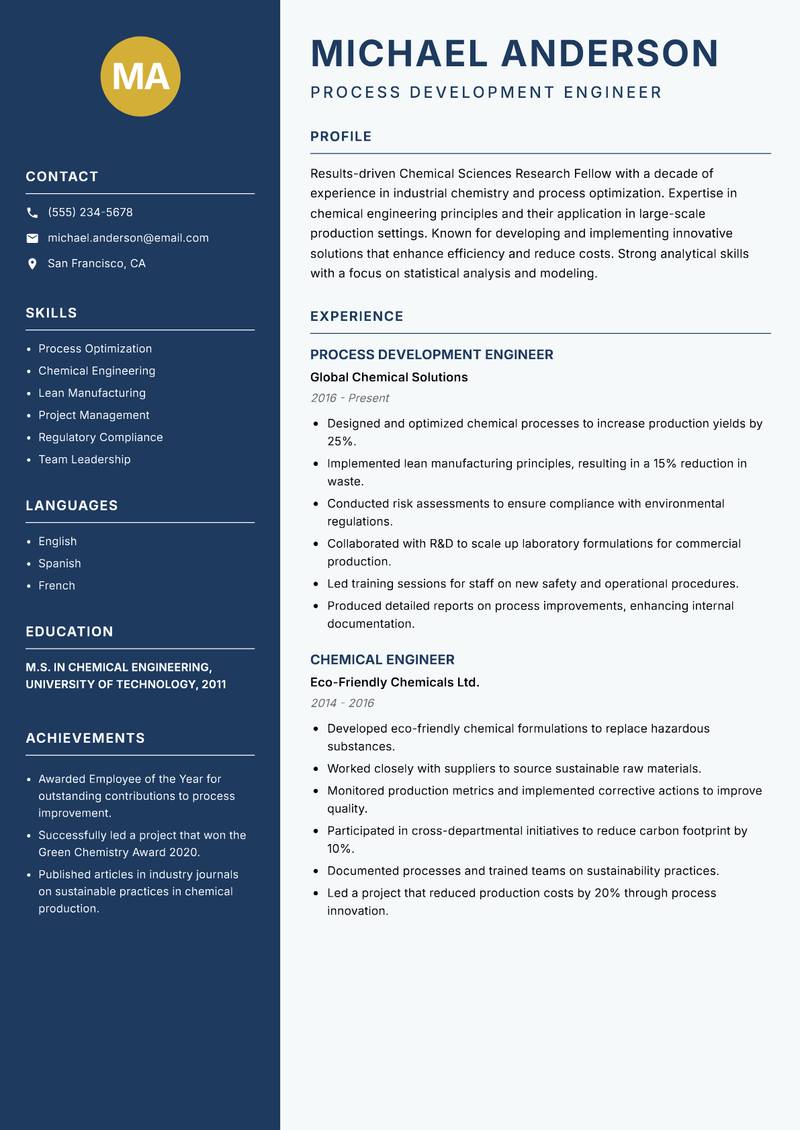 Chemical Sciences Research Fellow resume template — Classic Clean