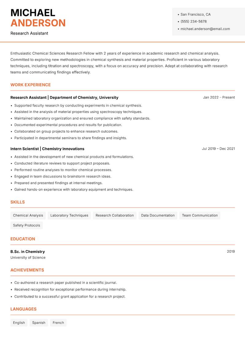 Chemical Sciences Research Fellow resume template — Modern Professional