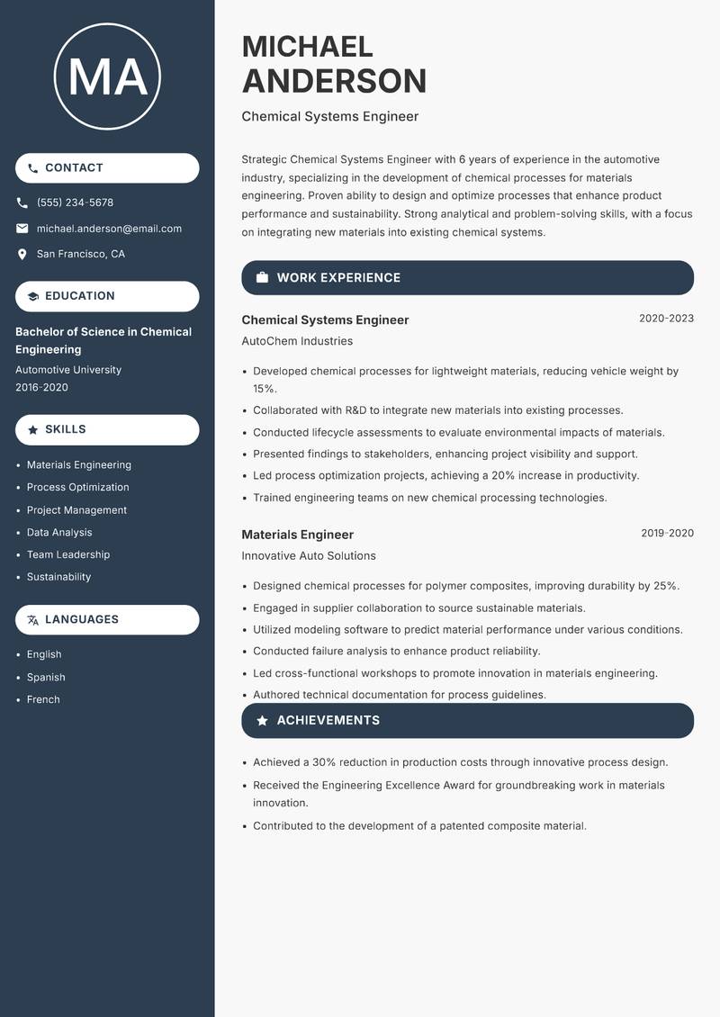 Chemical Systems Engineer resume template — Compact