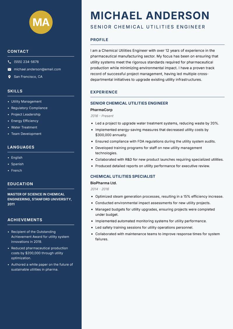 Chemical Utilities Engineer resume template — Classic Clean
