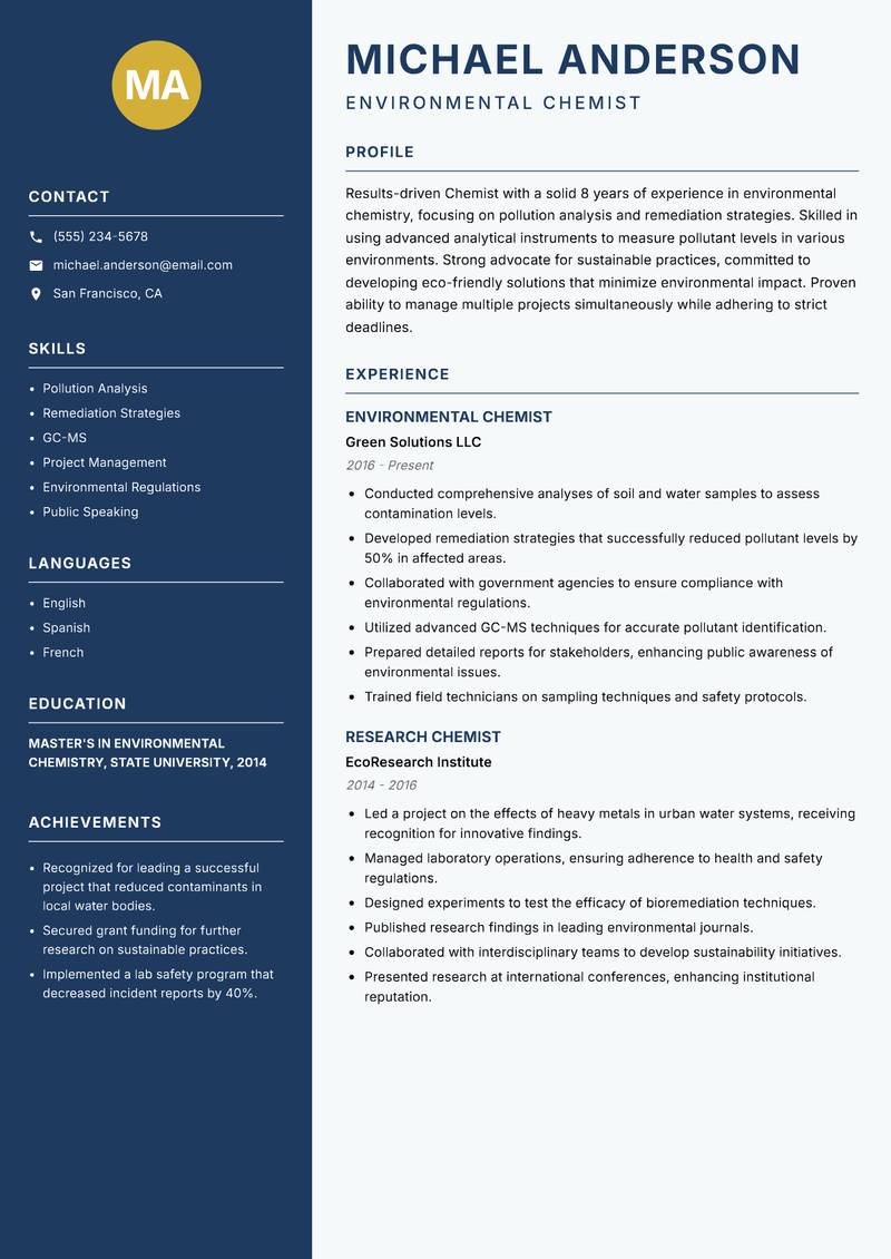 Chemist resume template — Classic Clean