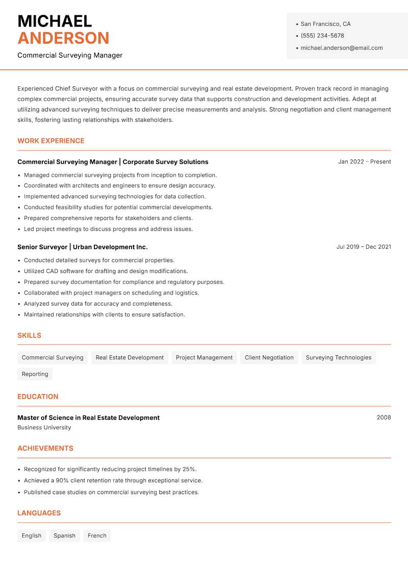Chief Surveyor resume template — Modern Professional