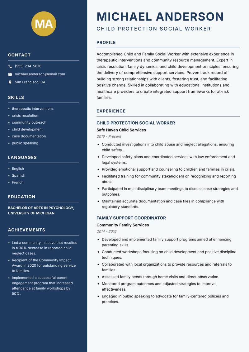 Child and Family Social Worker resume template — Classic Clean