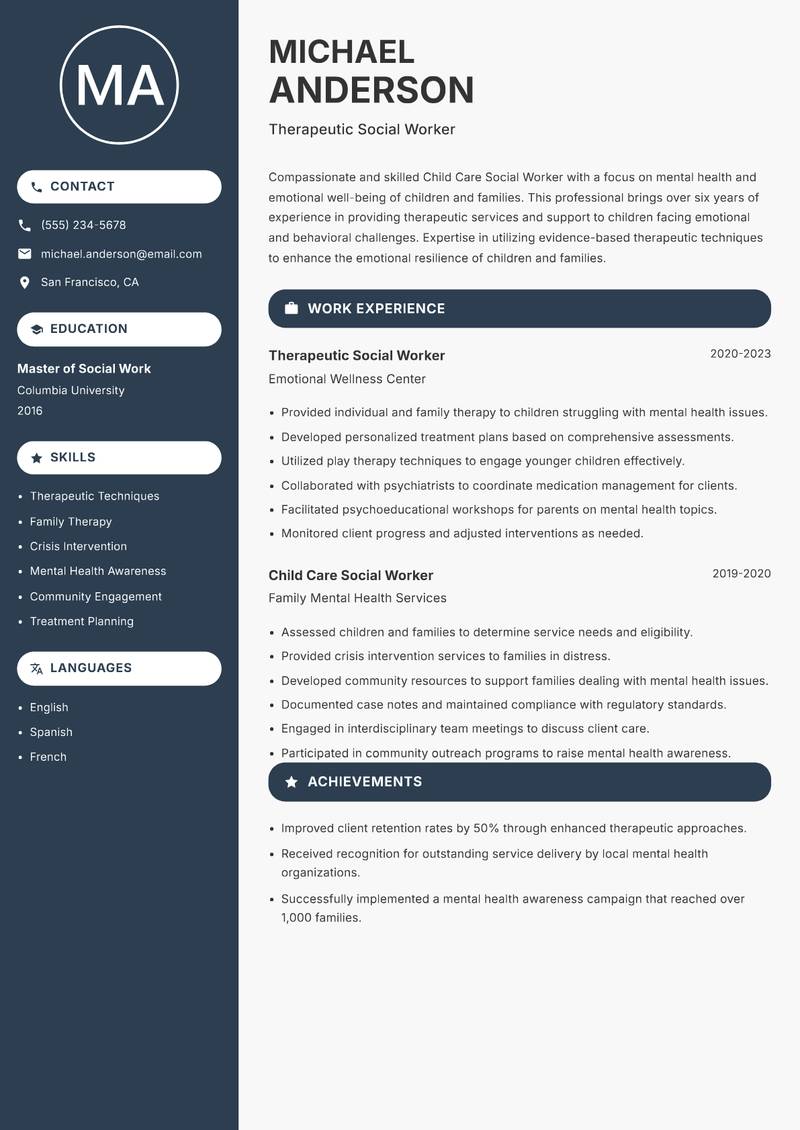 Child Care Social Worker resume template — Compact