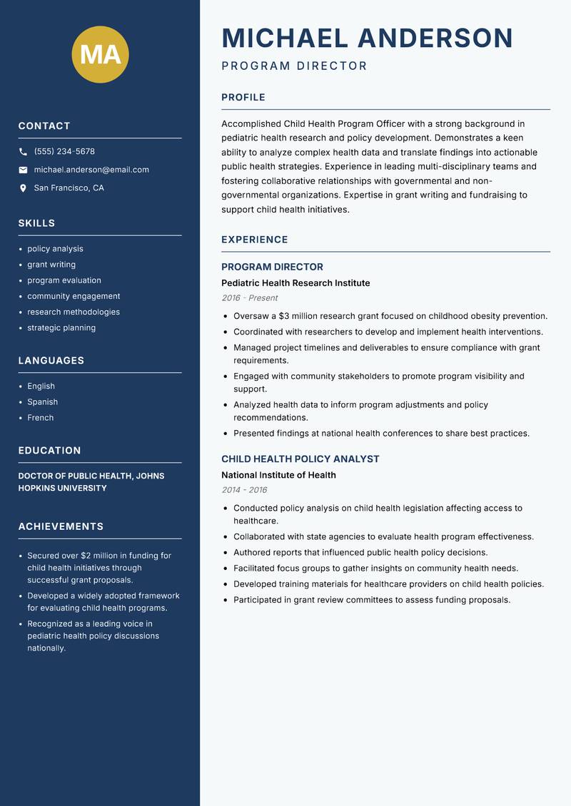 Child Health Program Officer resume template — Classic Clean