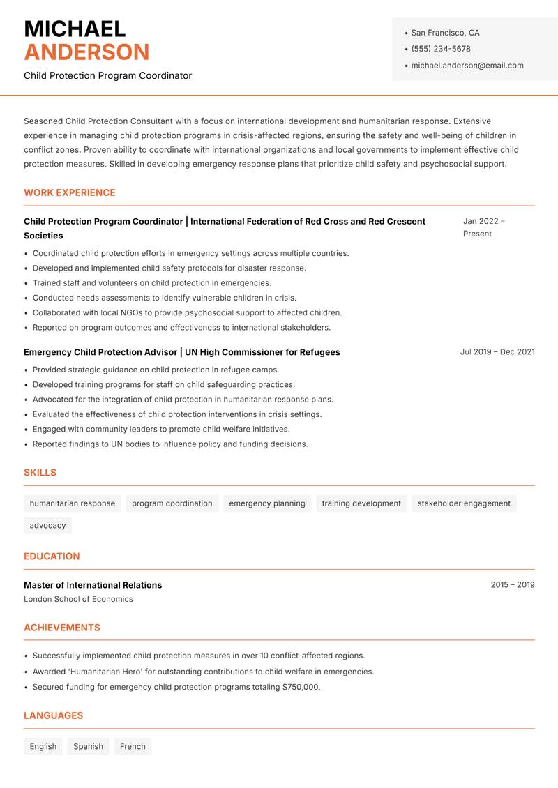 Child Protection Consultant resume template — Modern Professional
