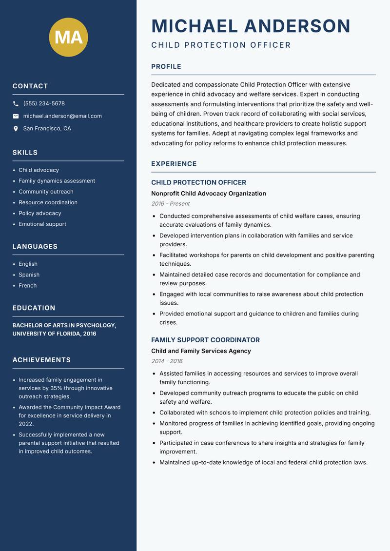 Child Protection Officer resume template — Classic Clean