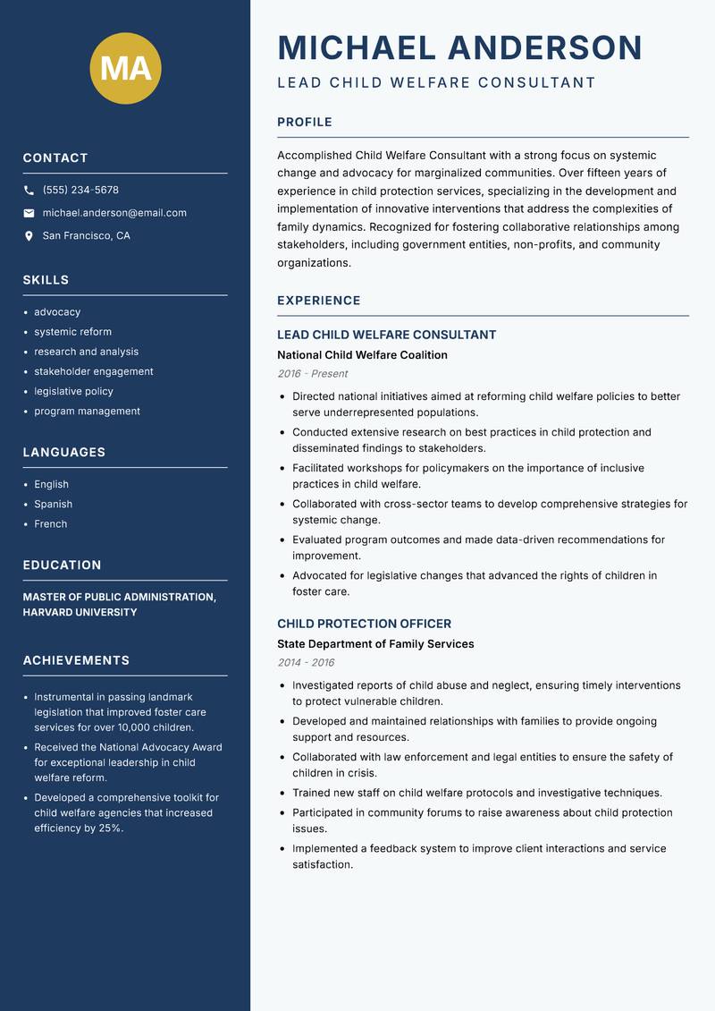 Child Welfare Consultant resume template — Classic Clean