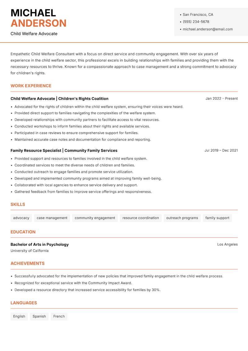 Child Welfare Consultant resume template — Modern Professional