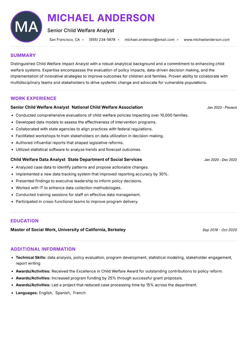 Child Welfare Impact Analyst resume example — ATS-friendly template