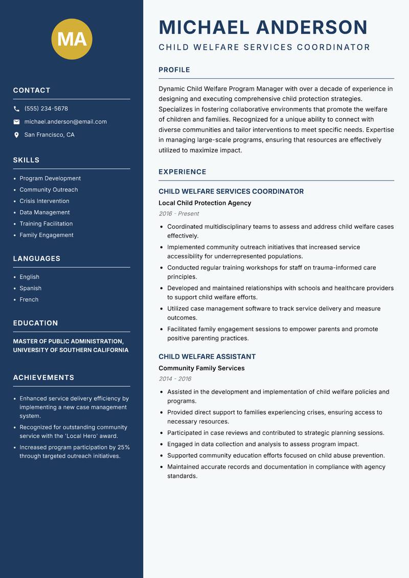 Child Welfare Program Manager resume template — Classic Clean