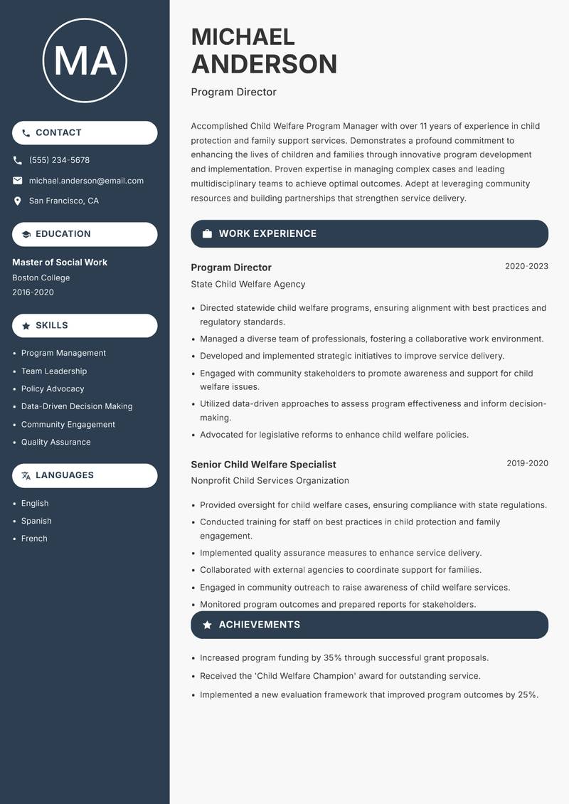 Child Welfare Program Manager resume template — Compact