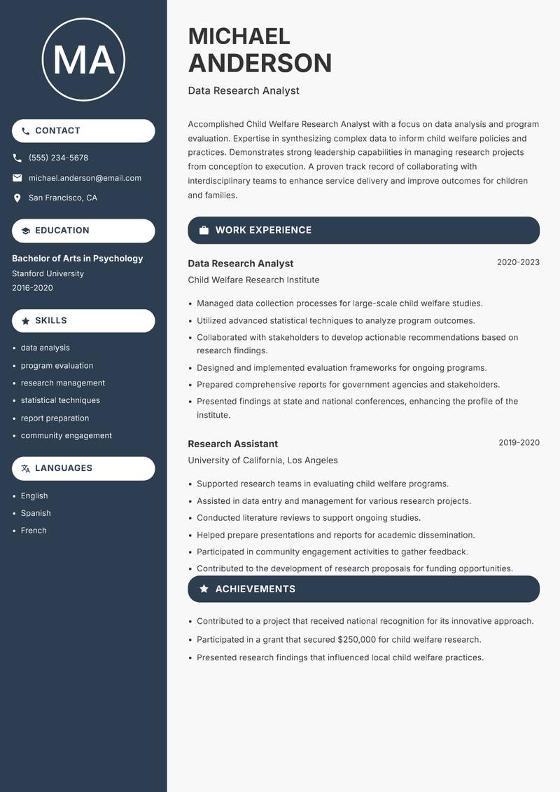 Child Welfare Research Analyst resume template — Compact