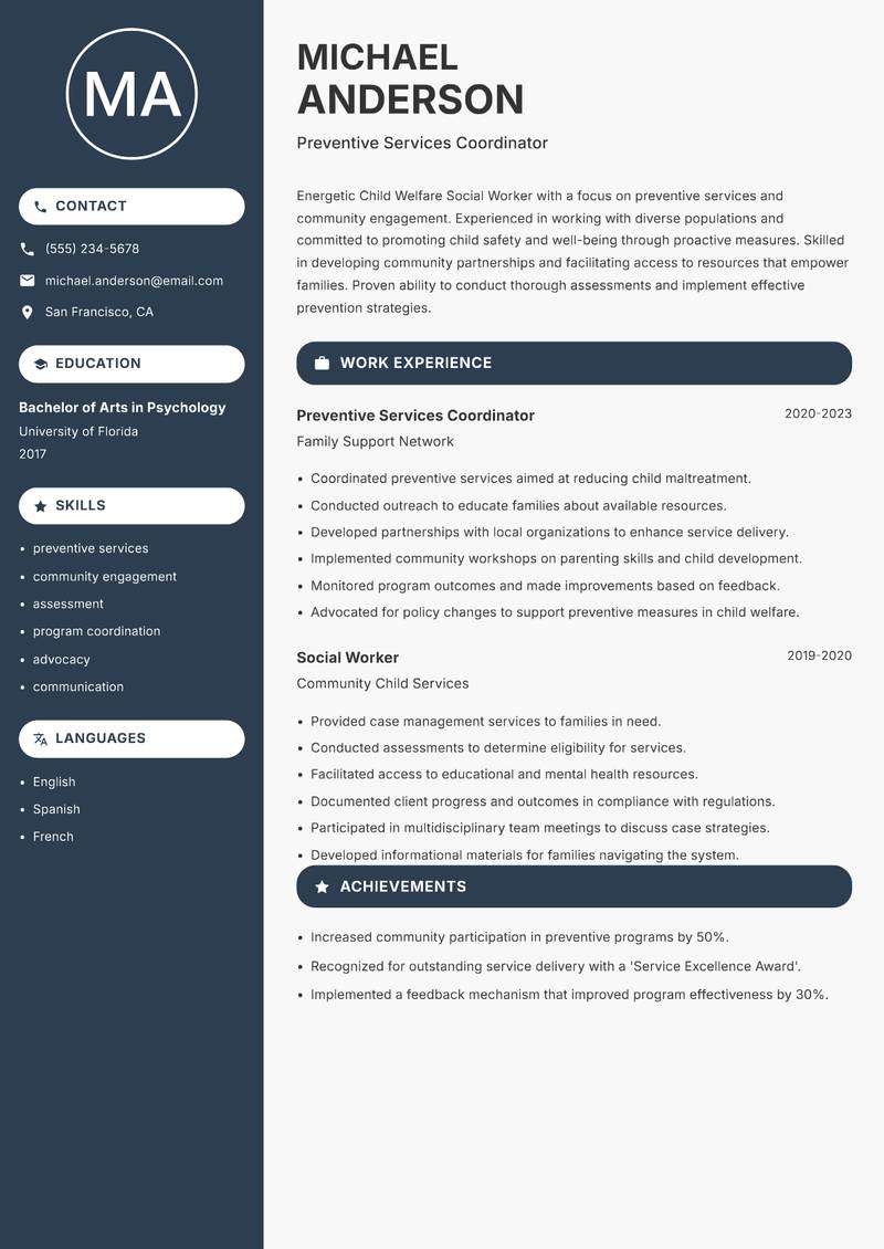 Child Welfare Social Worker resume template — Compact