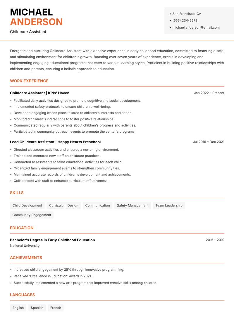 Childcare Assistant resume template — Modern Professional