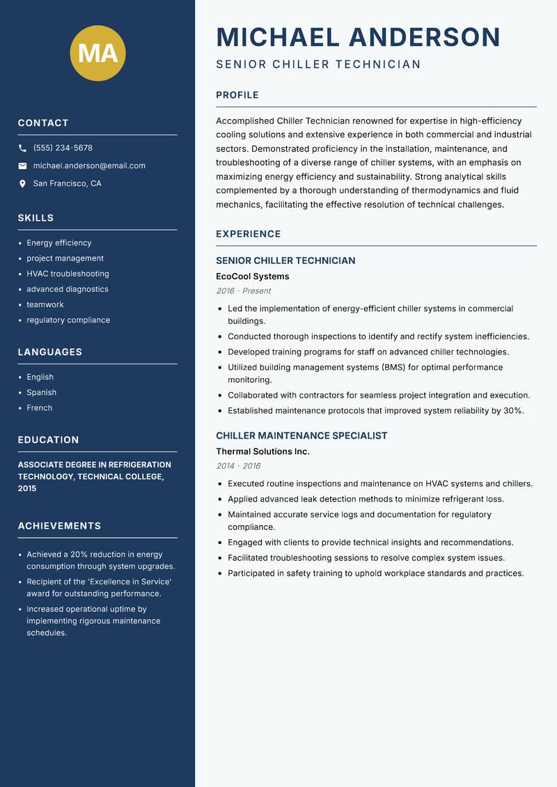 Chiller Technician resume template — Classic Clean