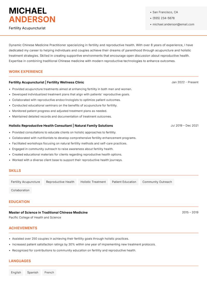 Chinese Medicine Practitioner resume template — Modern Professional