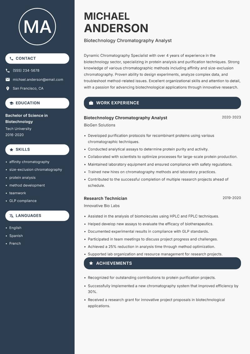 Chromatography Specialist resume template — Compact