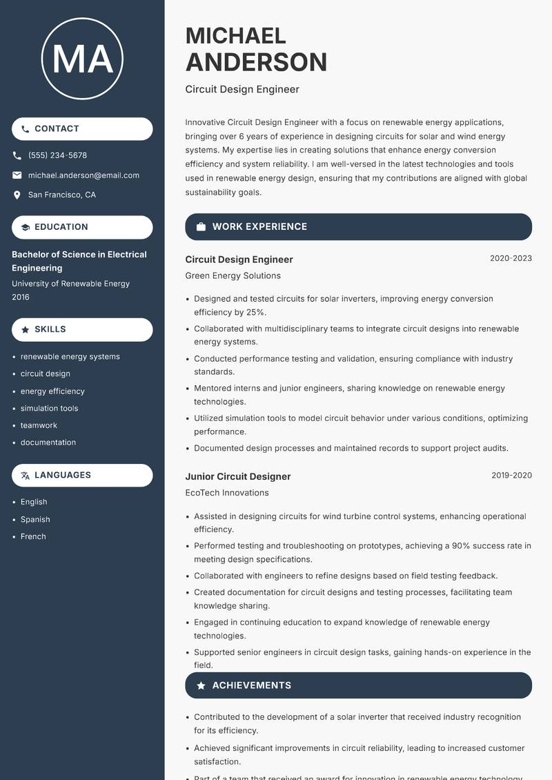 Circuit Design Engineer resume template — Compact
