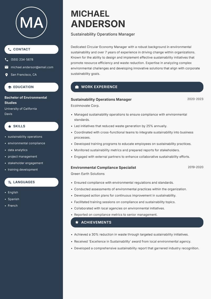 Circular Economy Manager resume template — Compact