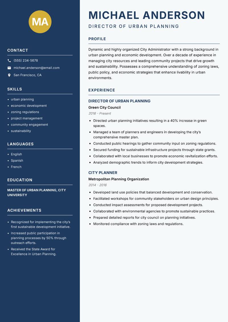 City Administrator resume template — Classic Clean