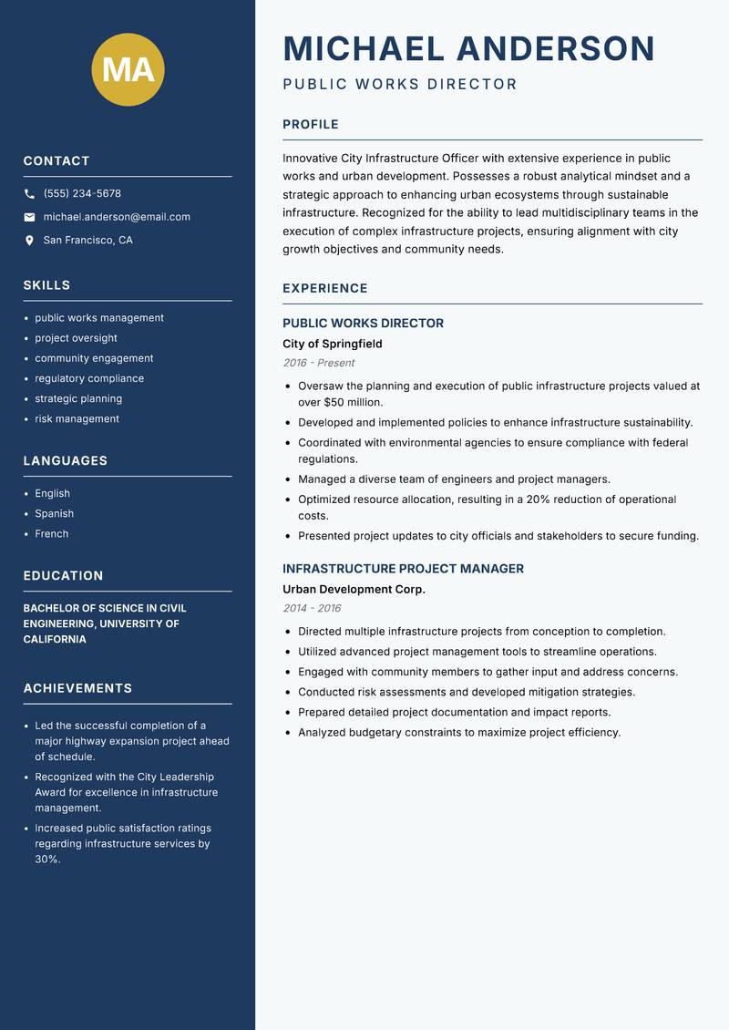 City Infrastructure Officer resume template — Classic Clean