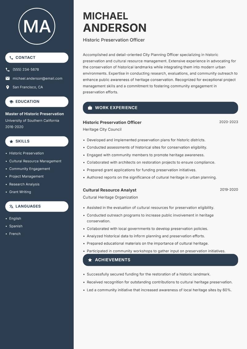 City Planning Officer resume template — Compact