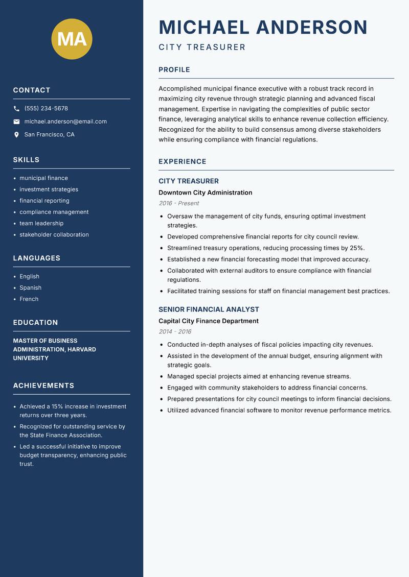 City Revenue Officer resume template — Classic Clean