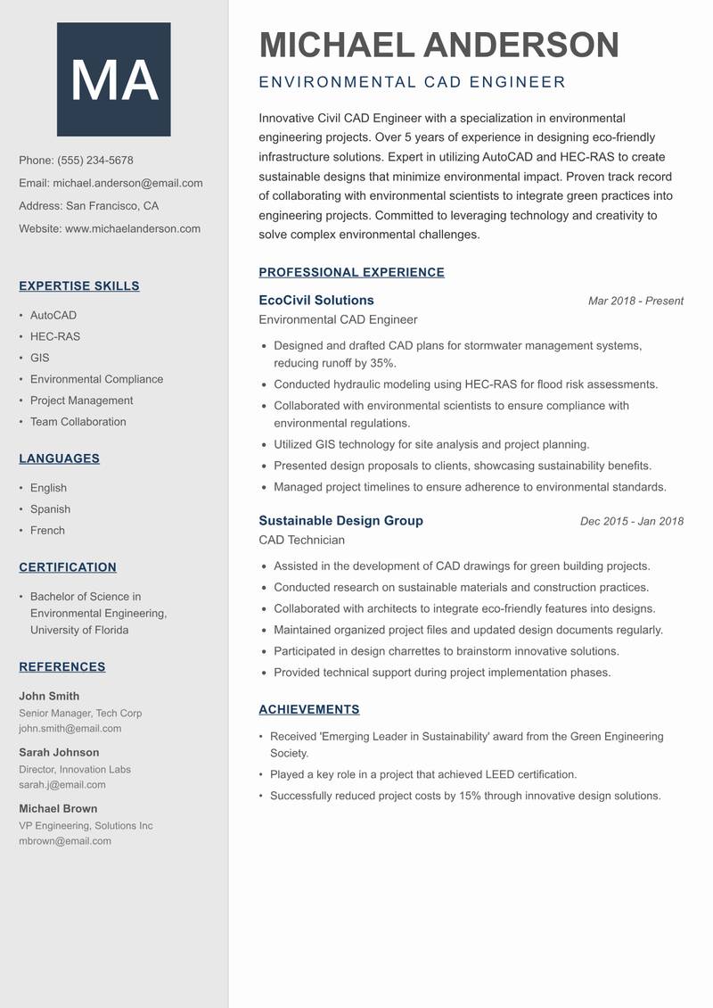 Civil CAD Engineer resume template — Creative Minimal