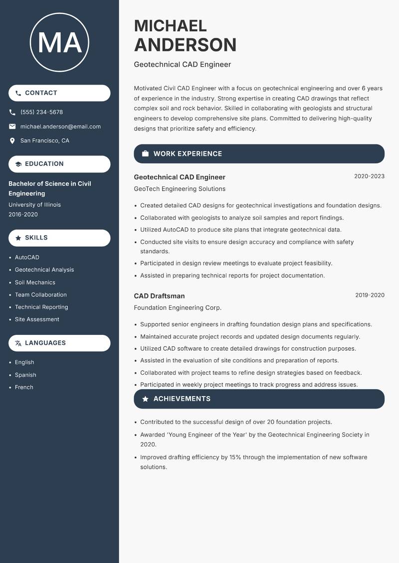 Civil CAD Engineer resume template — Compact