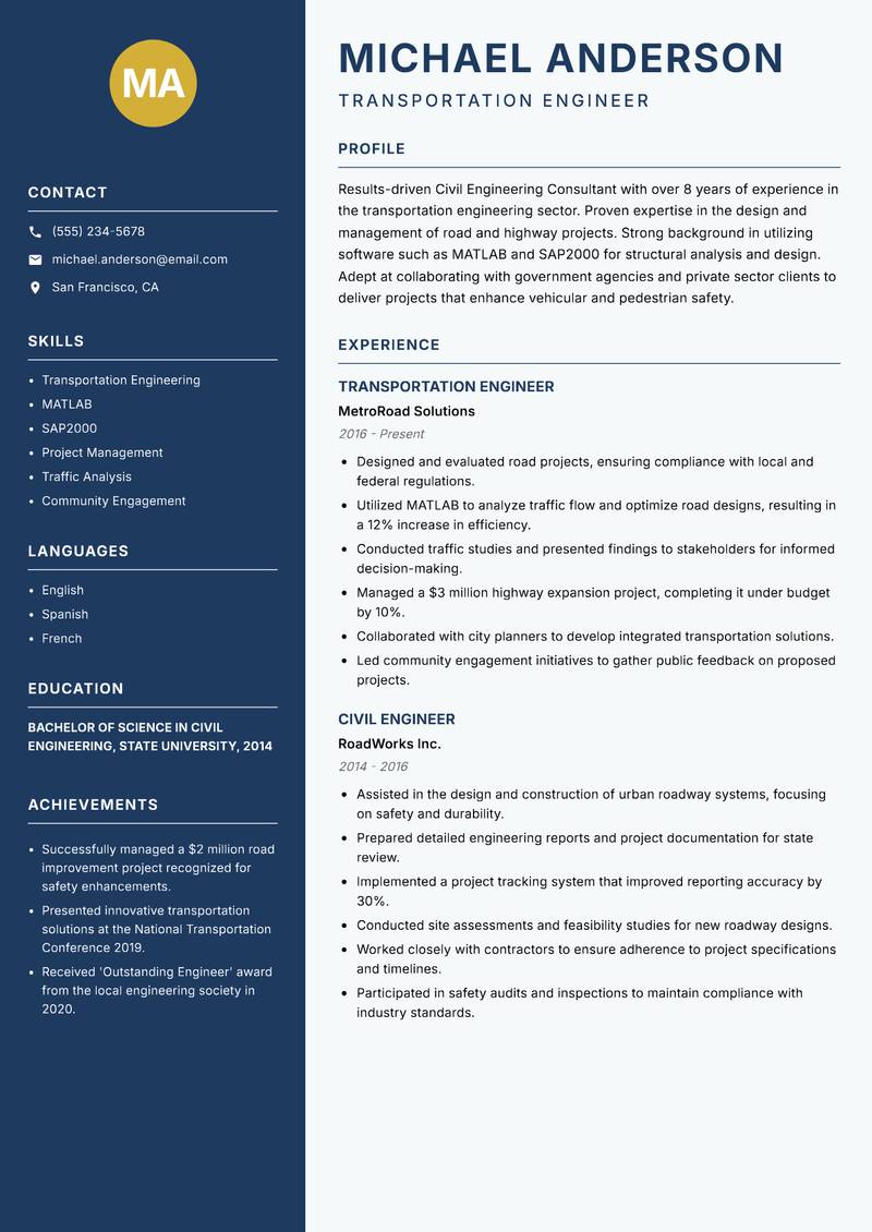 Civil Engineering Consultant resume template — Classic Clean