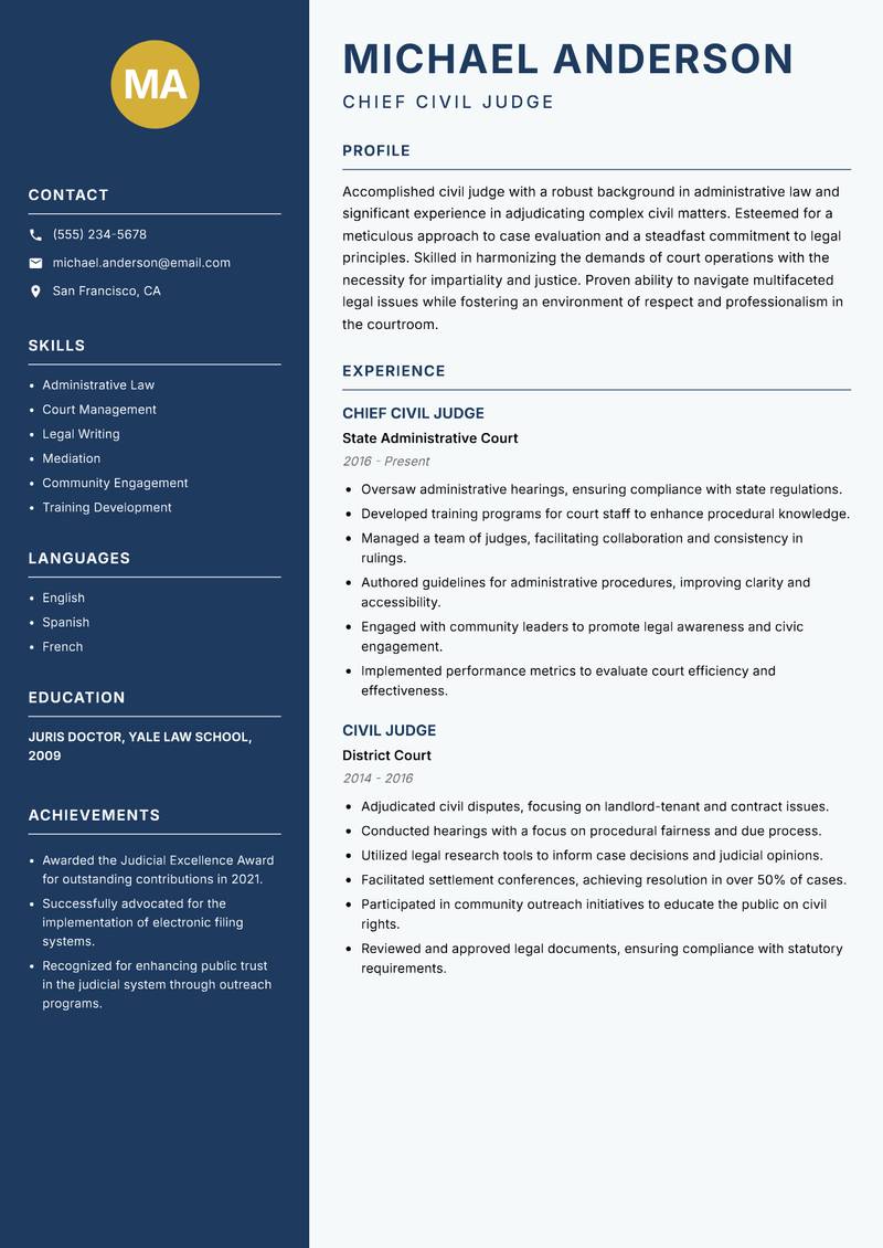 Civil Judge resume template — Classic Clean