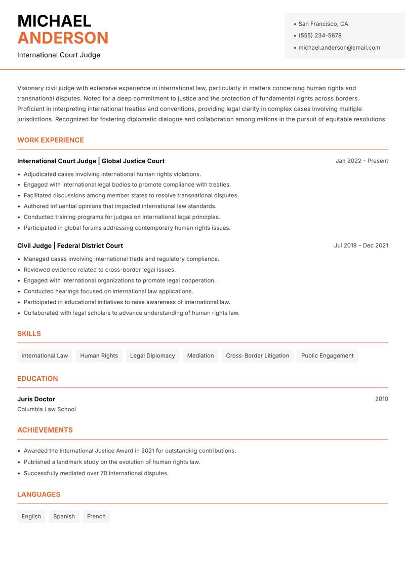 Civil Judge resume template — Modern Professional