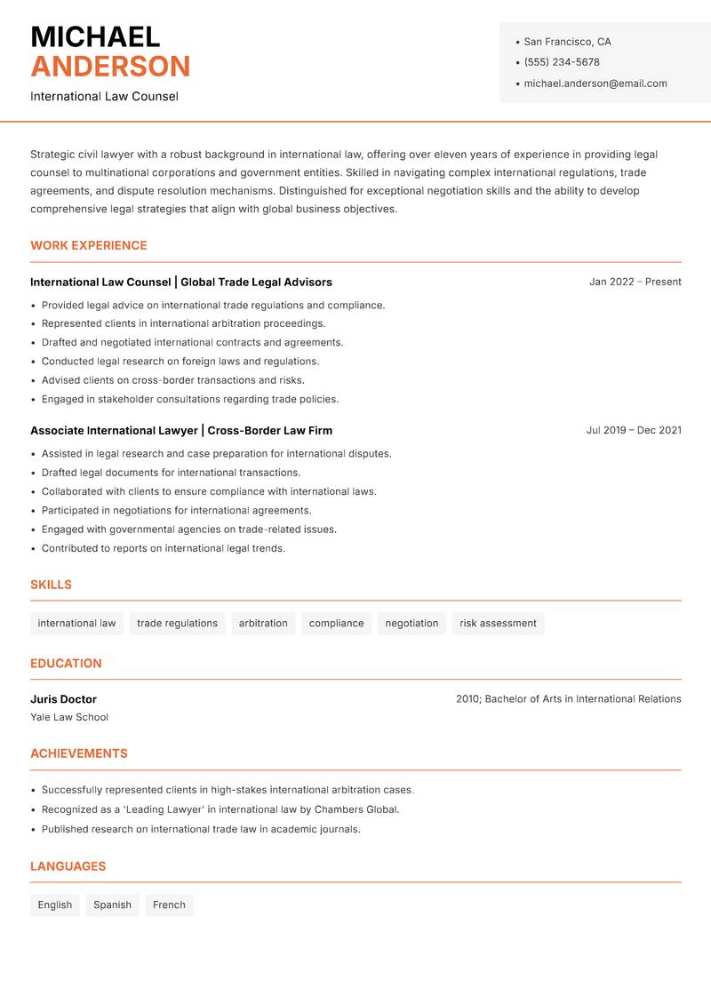 Civil Lawyer resume template — Modern Professional