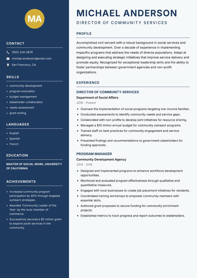 Civil Servant resume template — Classic Clean
