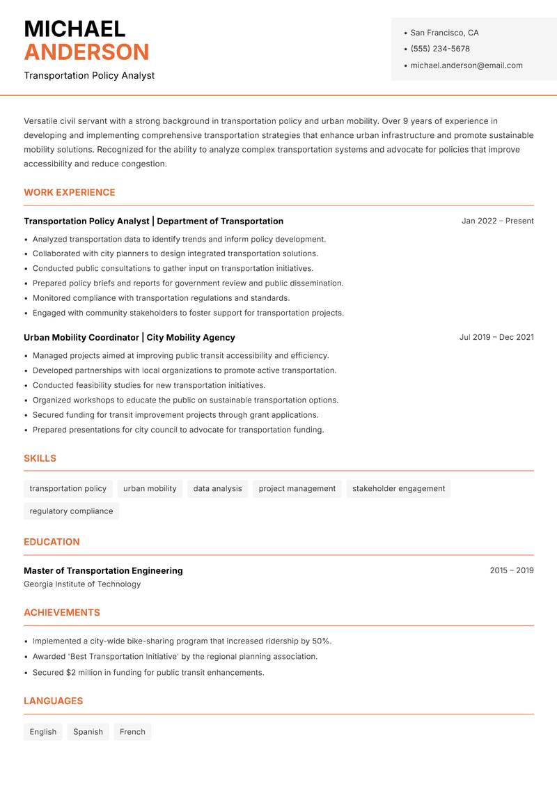Civil Servant resume template — Modern Professional