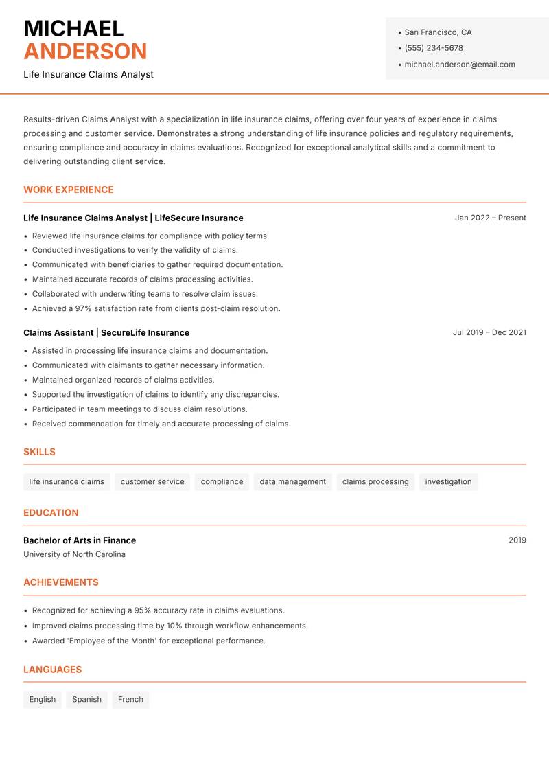 Claims Analyst resume template — Modern Professional