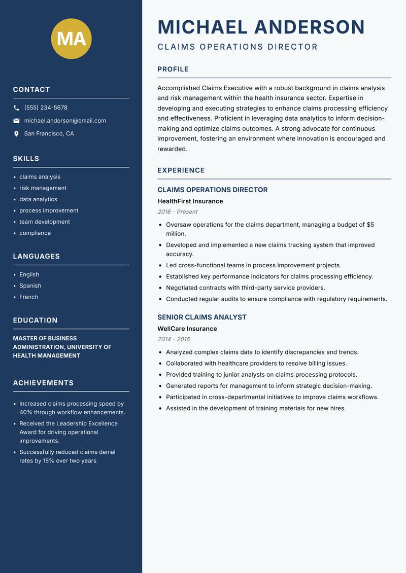 Claims Executive resume template — Classic Clean