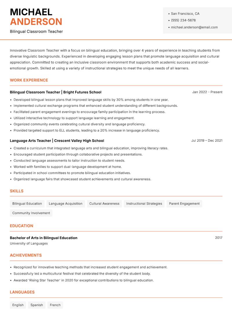 Classroom Teacher resume template — Modern Professional