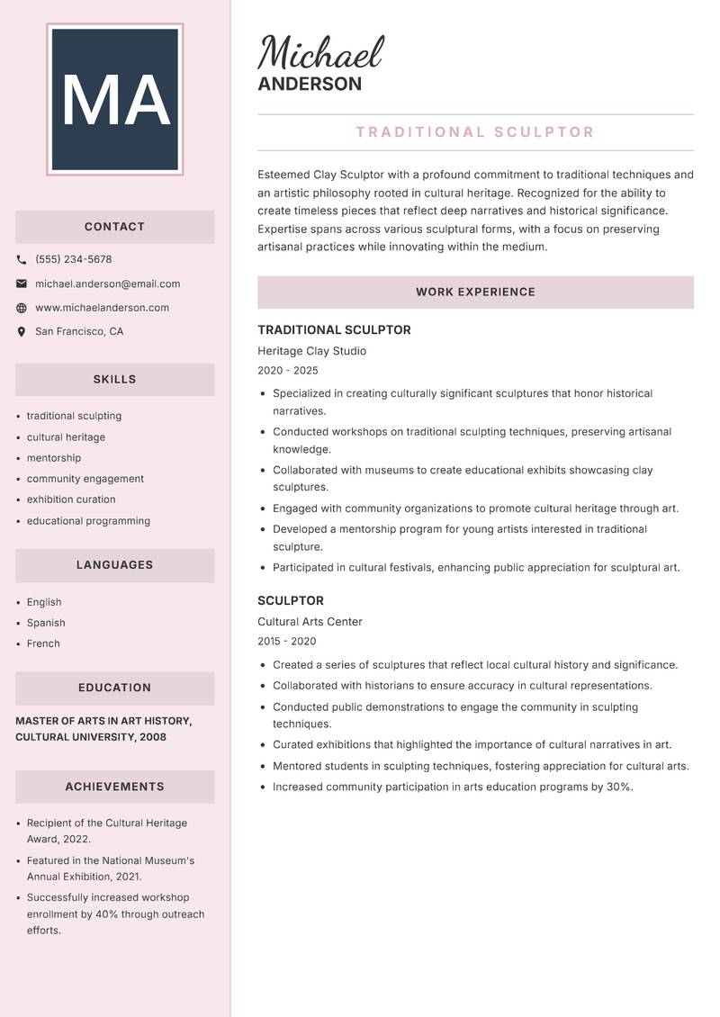 Clay Sculptor resume template — Executive