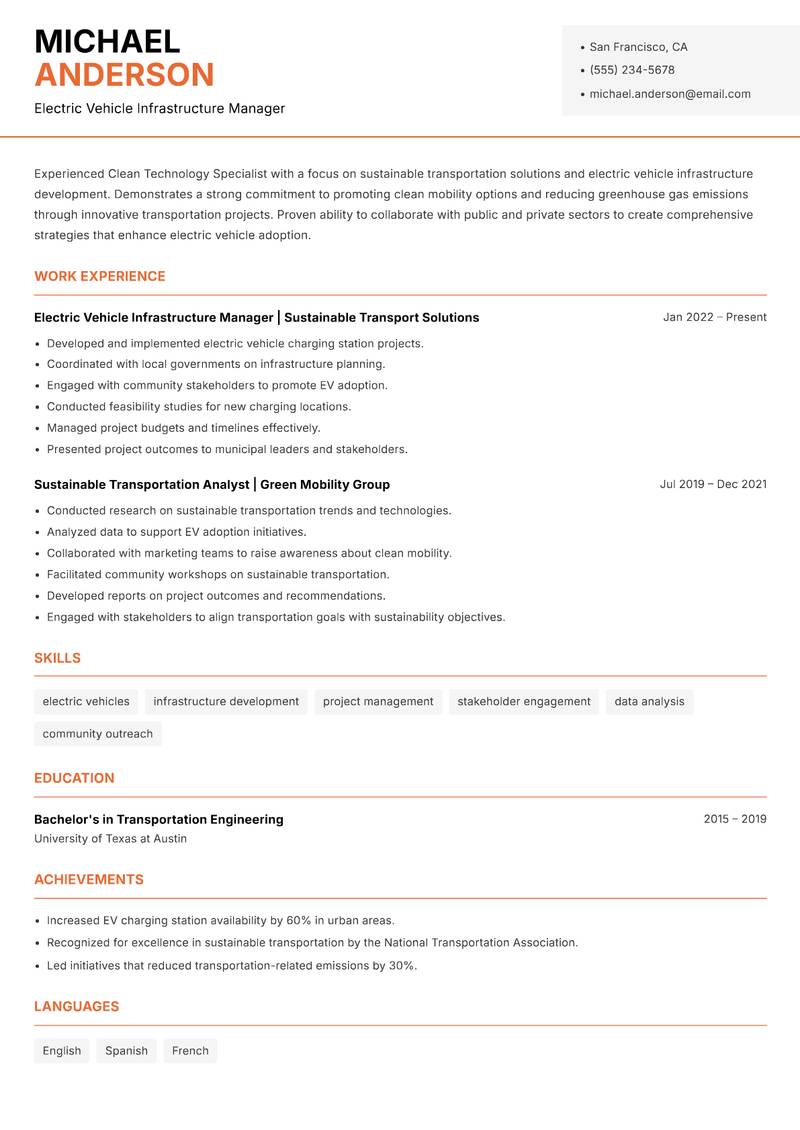 Clean Technology Specialist resume template — Modern Professional